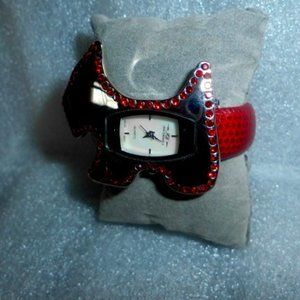 Quartz Watch Red Rhinestones Silver Look